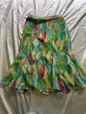 Vintage y2k Pastel Mod Chiffon Geometric Midi Skirt Size 8 Flare